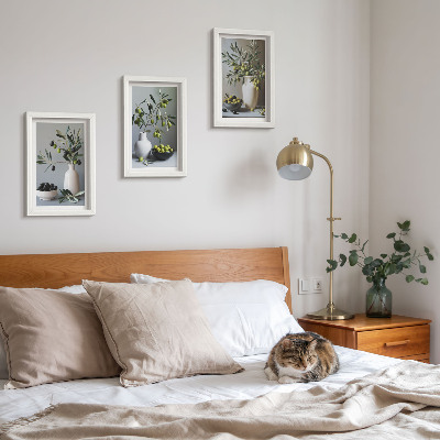 3-piece wall art set Olives in vases against a background of muted colors