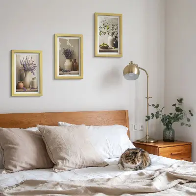 3-piece wall art set featuring flowers in vases, olives, and natural decorations