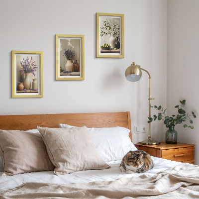 3-piece wall art set Flowers in vases, olives and natural decorations