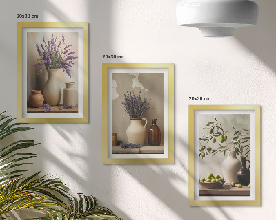 3-piece wall art set Flowers in vases, olives and natural decorations