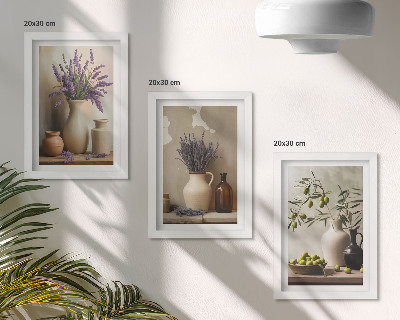 3-piece wall art set Flowers in vases, olives and natural decorations