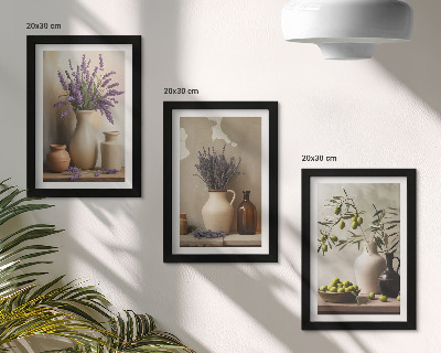 3-piece wall art set Flowers in vases, olives and natural decorations