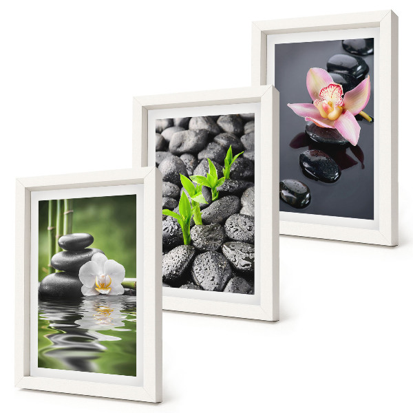 Photo frame wall A peaceful zen composition of stones and flowers on water
