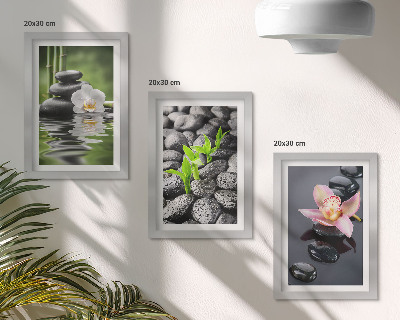 Photo frame wall A peaceful zen composition of stones and flowers on water