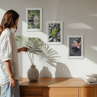 Photo frame wall peaceful zen composition of stones and flowers on water
