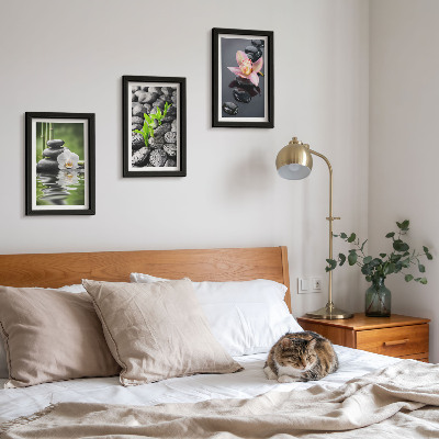 Photo frame wall A peaceful zen composition of stones and flowers on water