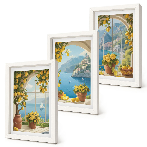 Framed triptych Seascapes with Italian lemons in the windows