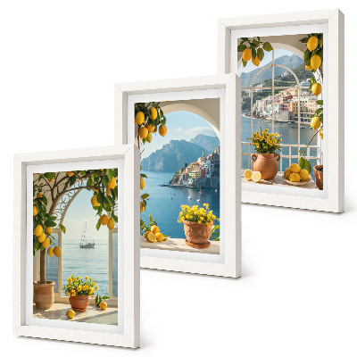 3-piece wall art set Seaside town lemons and flowers in pots
