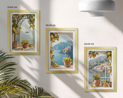 3-piece wall art set Seaside town lemons and flowers in pots