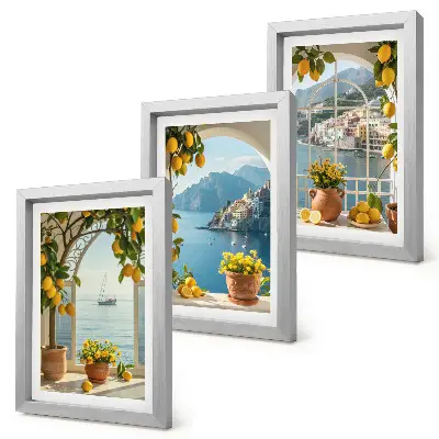 3-piece wall art set seaside town with lemons and potted flowers