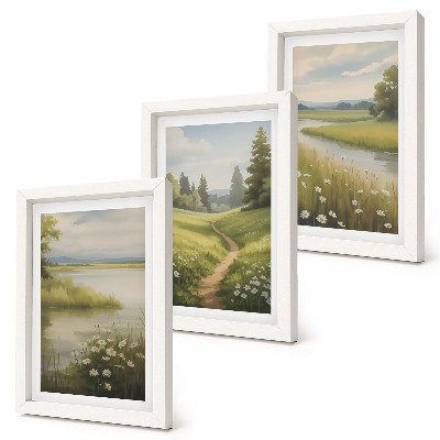 Photo frame wall Spring landscape with a river path and a meadow of flowers
