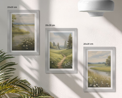 Photo frame wall Spring landscape with a river path and a meadow of flowers