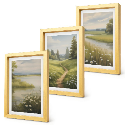 Photo frame wall Spring landscape with a river path and a meadow of flowers