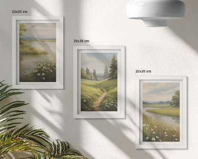 Photo frame wall Spring landscape with a river path and a meadow of flowers
