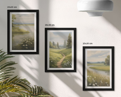 Photo frame wall Spring landscape with a river path and a meadow of flowers