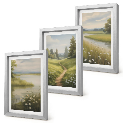 Photo frame wall Spring landscape with a river path and a meadow of flowers