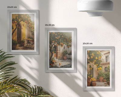 3-piece wall art set Sunny patio with citrus trees and pots