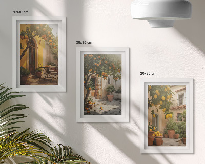 3-piece wall art set Sunny patio with citrus trees and pots