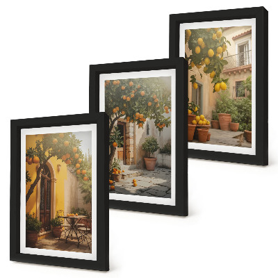 3-piece wall art set Sunny patio with citrus trees and pots