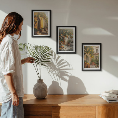 3-piece wall art set Sunny patio with citrus trees and pots