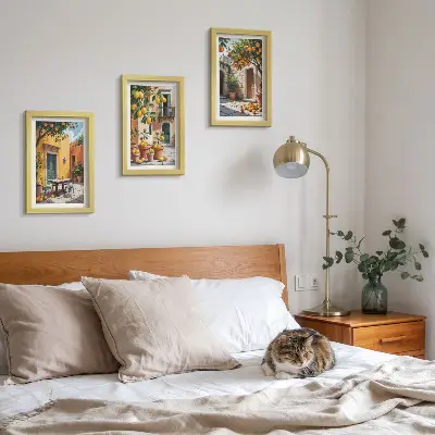 Citrus fruits in a sunny garden setting framed triptych