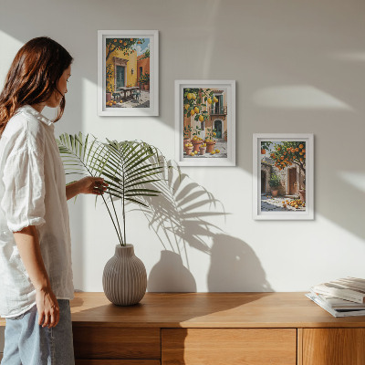 Framed triptych Citrus fruits in a sunny garden setting