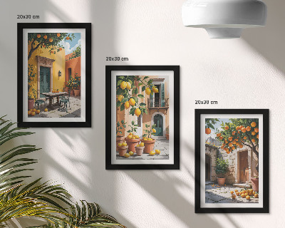 Framed triptych Citrus fruits in a sunny garden setting