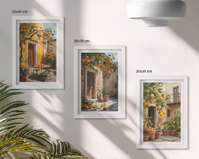 Photo frame wall Citrus fruits in a sunny courtyard with plants