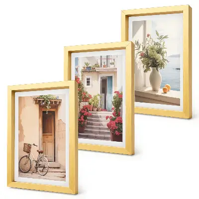 Charming seaside streets with flowers and bicycles framed triptych