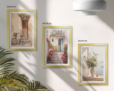 Framed triptych Charming seaside streets with flowers and bicycles