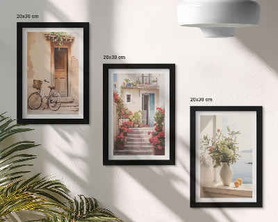 Framed triptych Charming seaside streets with flowers and bicycles