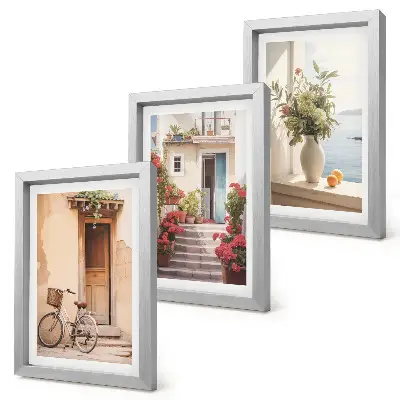Charming seaside streets with flowers and bicycles framed triptych