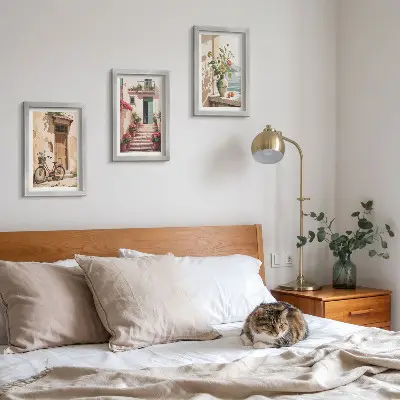 3-piece wall art set Painted streets with flowers and a bicycle