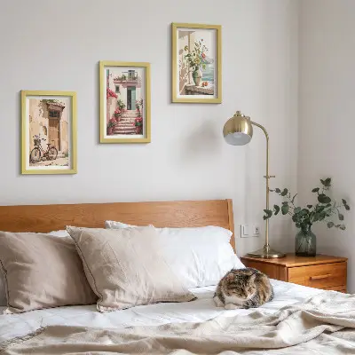 3-piece wall art set Painted streets with flowers and a bicycle