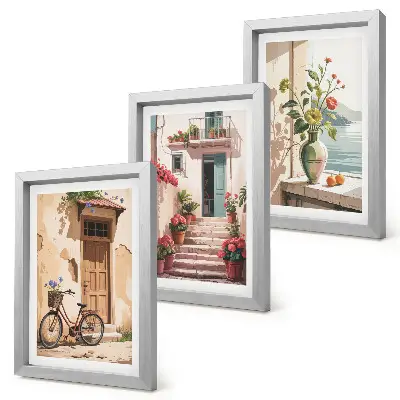 3-piece wall art set Painted streets with flowers and a bicycle