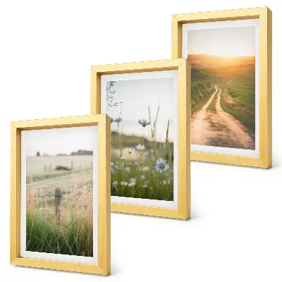 Nature landscapes triptych with fields and a sunlit path