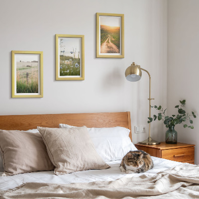 Framed triptych Nature landscapes with fields and a path in the sun