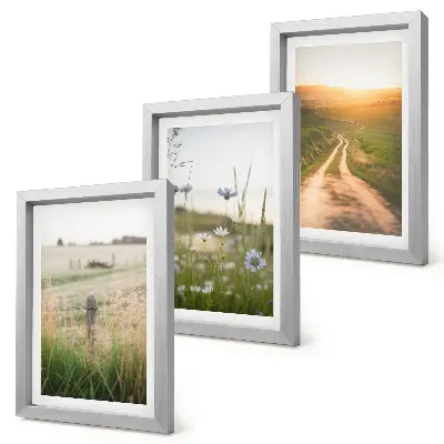 Nature landscapes triptych with fields and a sunlit path