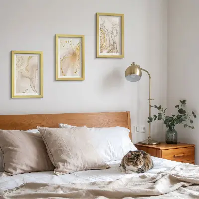 3-piece wall art set with subtle abstract patterns of spilled paint