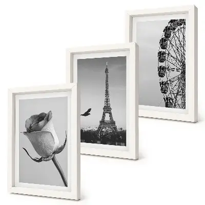 Rose Eiffel Tower and Ferris Wheel triptych in monochrome framed wall art set