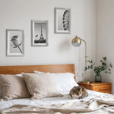 Rose Eiffel Tower and Ferris Wheel triptych in monochrome framed wall art set