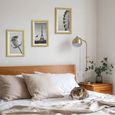Rose Eiffel Tower and Ferris Wheel triptych in monochrome framed wall art set