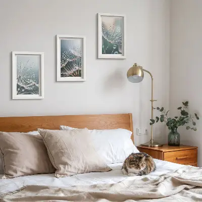 Photo frame wall drops of water on delicate dandelion shoots