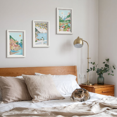 Framed triptych Seaside views with pastel-colored houses