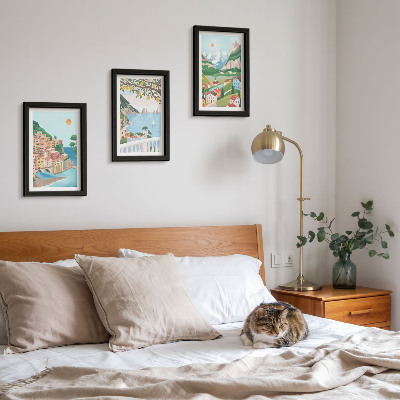 Framed triptych Seaside views with pastel-colored houses