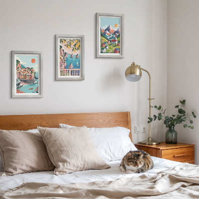 3-piece wall art set Colorful mountain landscapes and seaside cities