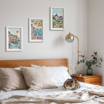 3-piece wall art set Colorful mountain landscapes and seaside cities
