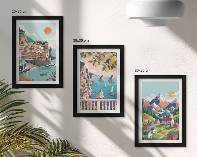 3-piece wall art set Colorful mountain landscapes and seaside cities