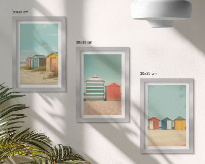 Framed triptych Colorful beach houses in the summer sun