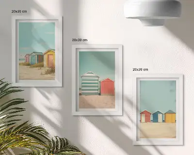 Colorful beach houses in the summer sun framed triptych